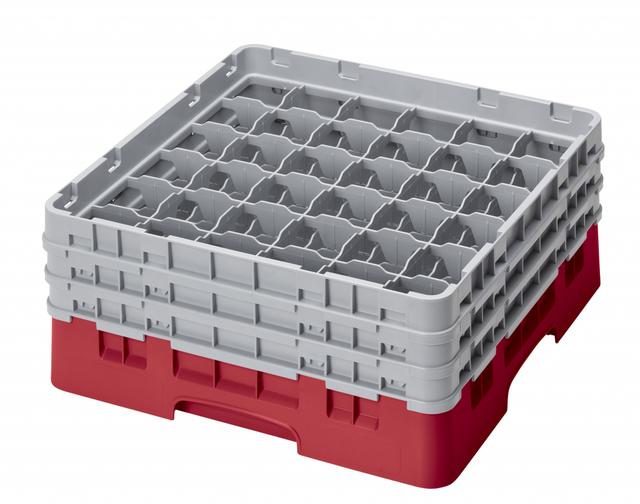 Cambro Voetglazenkorf met 3 opzetstukken - 500x500 H 225mm max 174mm 36 compartimenten - Red