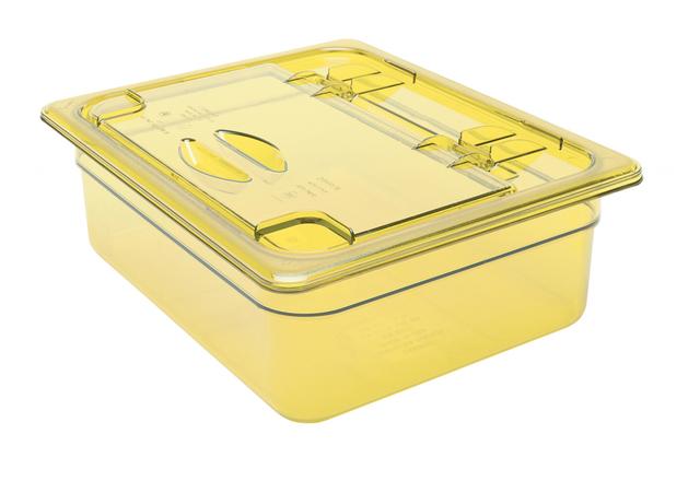 Cambro Deksel met lepeluitsparing, greep en scharnierdeksel 1/2 GN - Amber